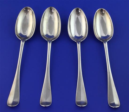 A set of four early George III Scottish silver Hanovarian pattern table spoons by Adam Graham, Glasgow, circa 1765, 9.5 oz.